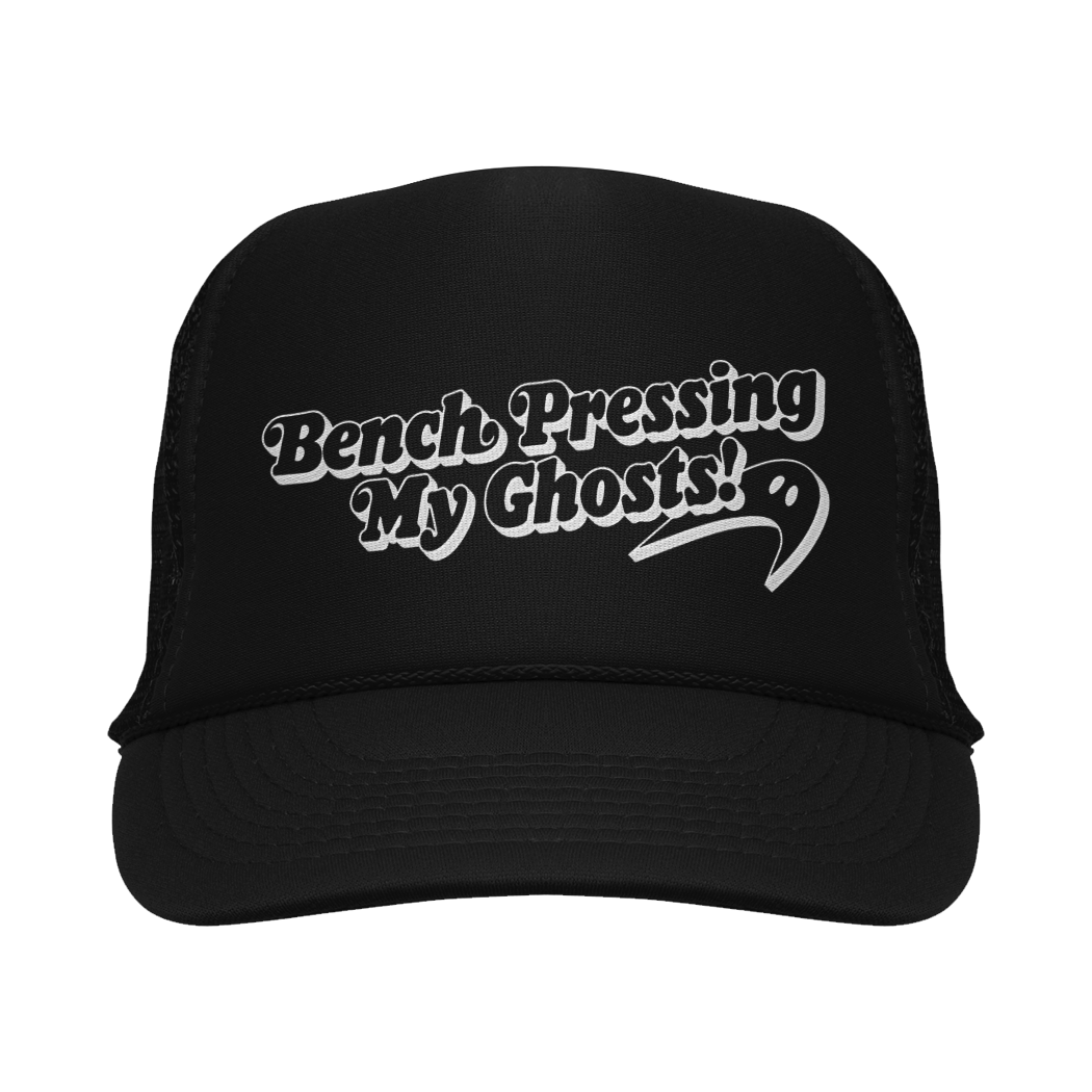 100 Ghosts Trucker Hat (White on Black)
